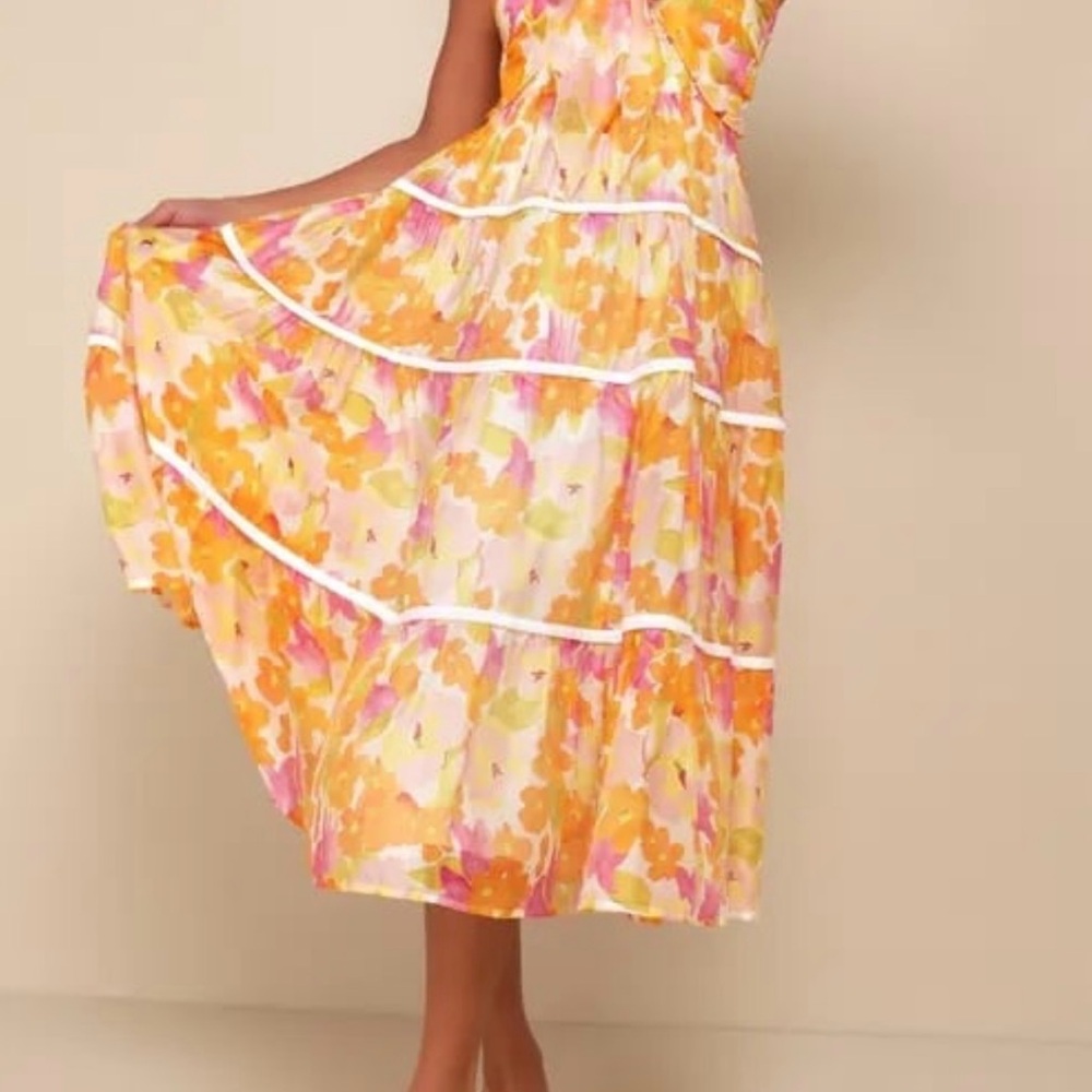 Lulus orange floral midi dress